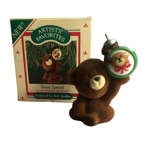 Hallmark Other - Vintage '87 HALLMARK "Beary Special" Fuzzy Bear w/Ball Xmas Christmas Ornament